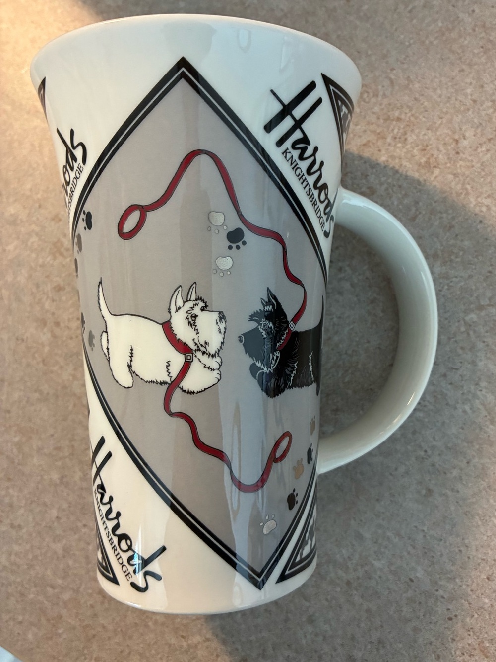 Harrods Knightsbridge souvenir tall mug fine stoneware. Made in Scotland EUC